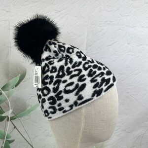 Furlux Leopard-Print & Faux Fur Pom-Pom Beanie Black/White